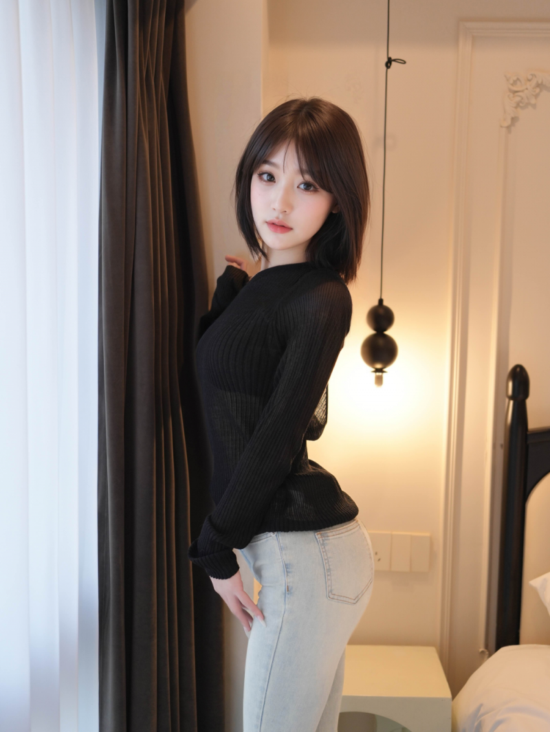 超清纯的牛仔裤里黑丝